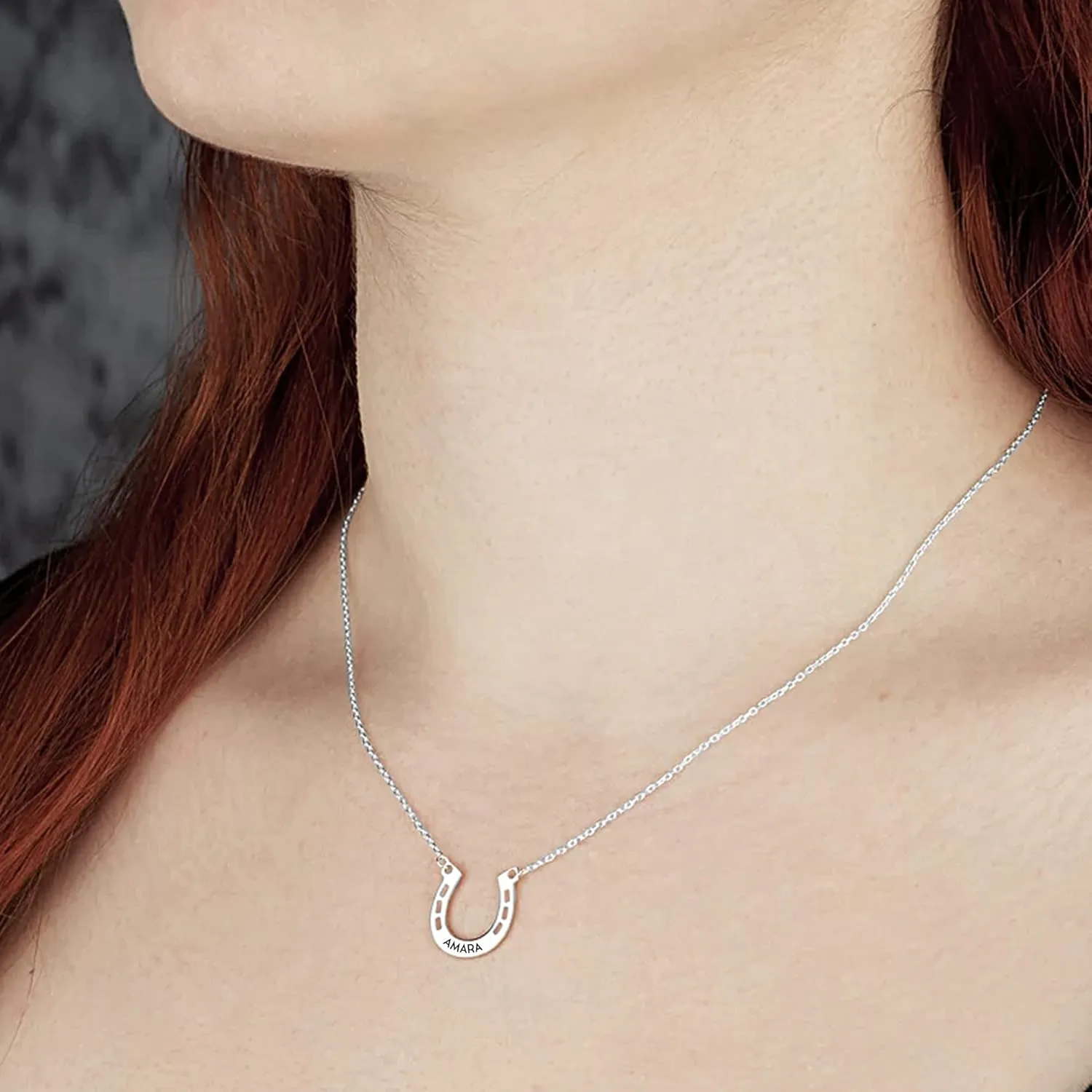 LeCalla 925 Sterling Silver Personalized HorseShoe Necklace with Customized Gift Box | Horse Shoe Clover Good Luck Pendant | Lucky Charm Custom Name Necklace For Women