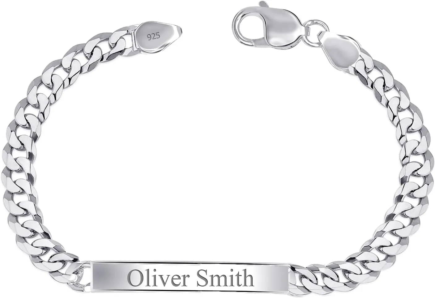 LeCalla Personalized Customised Engraved Custom ID Name Bracelet | Men's Link Bar ID Bracelet in 925 Sterling Silver | Custom Engraved Text/Date/ID Name Plate Birthday Christmas Fathers Day Jewelry Gift for Him Dad Husband