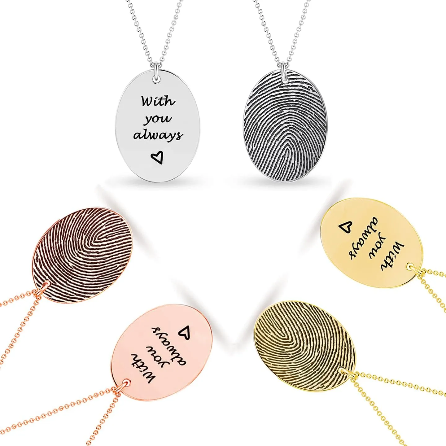 LeCalla Personalized Customized Actual Fingerprint Engraved Oval Memorial Thumb Print Necklace for Women Teen
