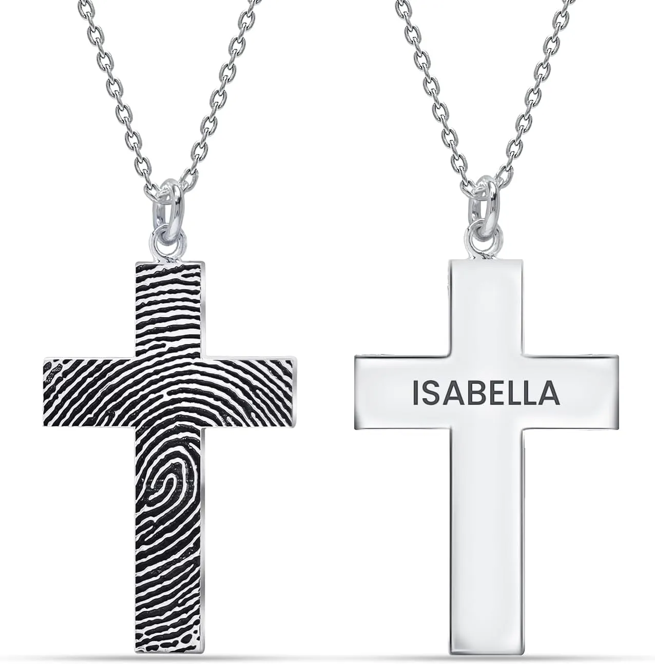 LeCalla Personalized Customized Actual Fingerprint Engraved Oval Memorial Thumb Print Necklace for Women Teen