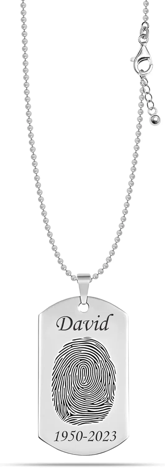 LeCalla Personalized Customized Actual Fingerprint Engraved Oval Memorial Thumb Print Necklace for Women Teen