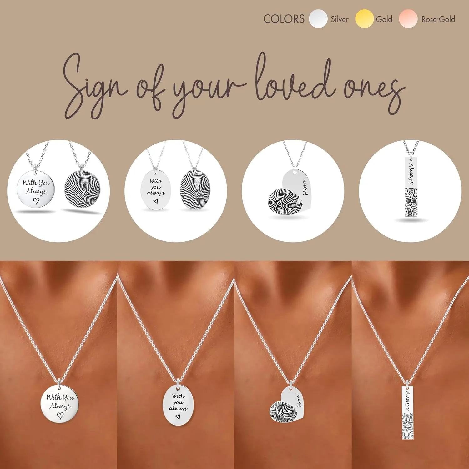 LeCalla Personalized Customized Actual Fingerprint Engraved Oval Memorial Thumb Print Necklace for Women Teen