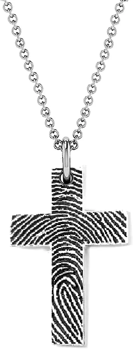 LeCalla Personalized Customized Actual Fingerprint Engraved Oval Memorial Thumb Print Necklace for Women Teen