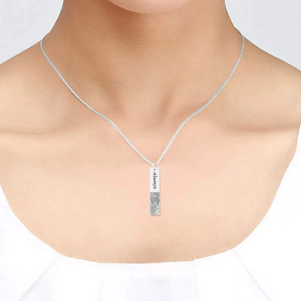 LeCalla Personalized Customized Actual Fingerprint Engraved Oval Memorial Thumb Print Necklace for Women Teen