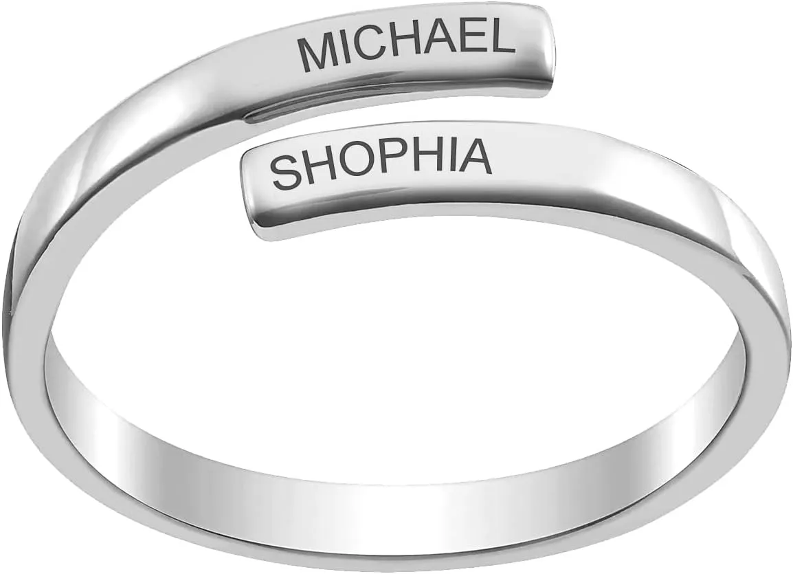 LeCalla Personalized Customized Engraved 925 Sterling Silver Name Massage Band Rings for Women Teen