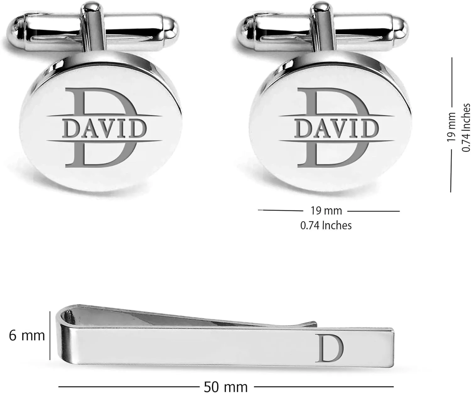 LeCalla Personalized Customized Engraved Initial or Name Designer Cufflinks and Tie Clip Set Collection - Ideal Father's Day Gift for Men