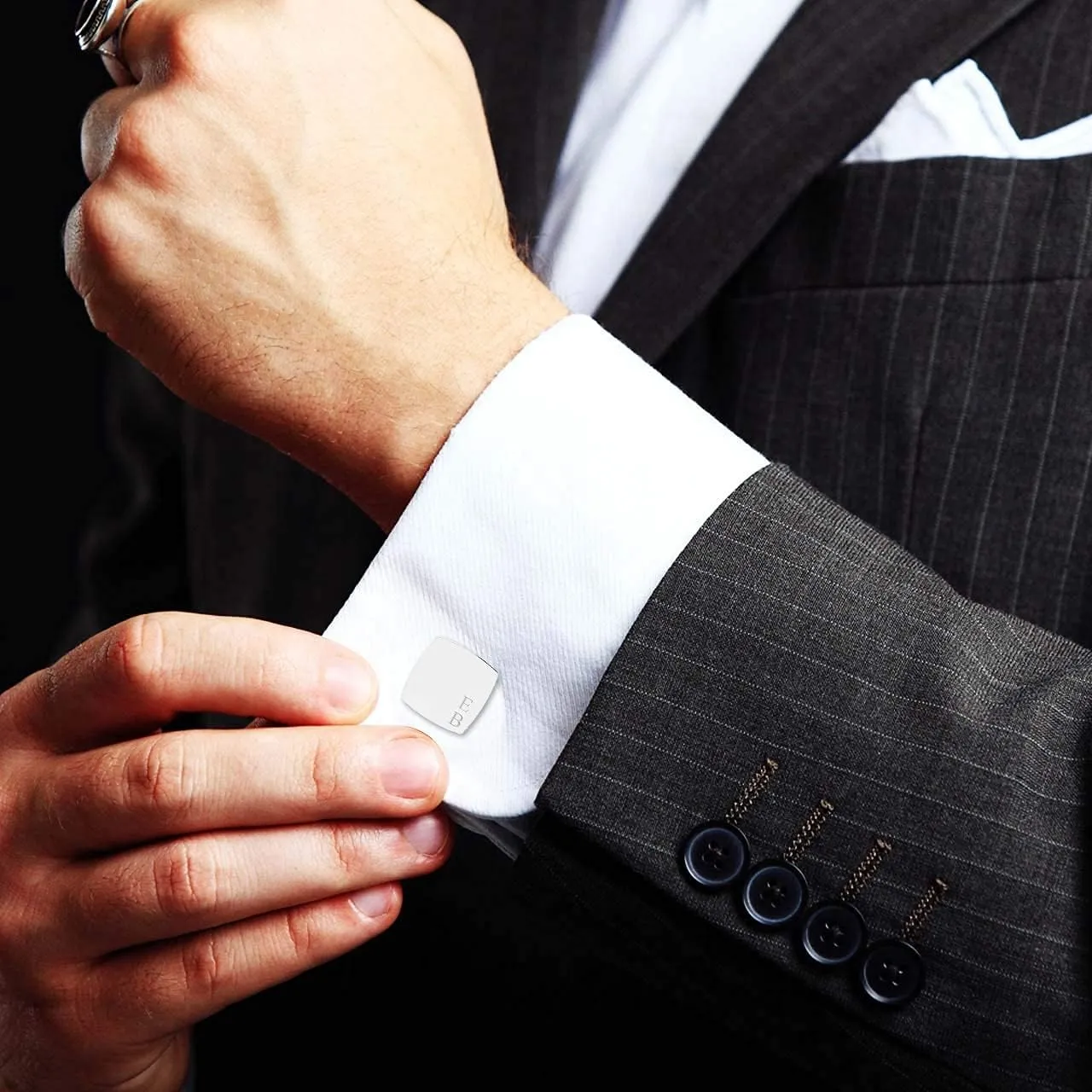 LeCalla Personalized Customized Men's Engraved Initial Cufflinks
