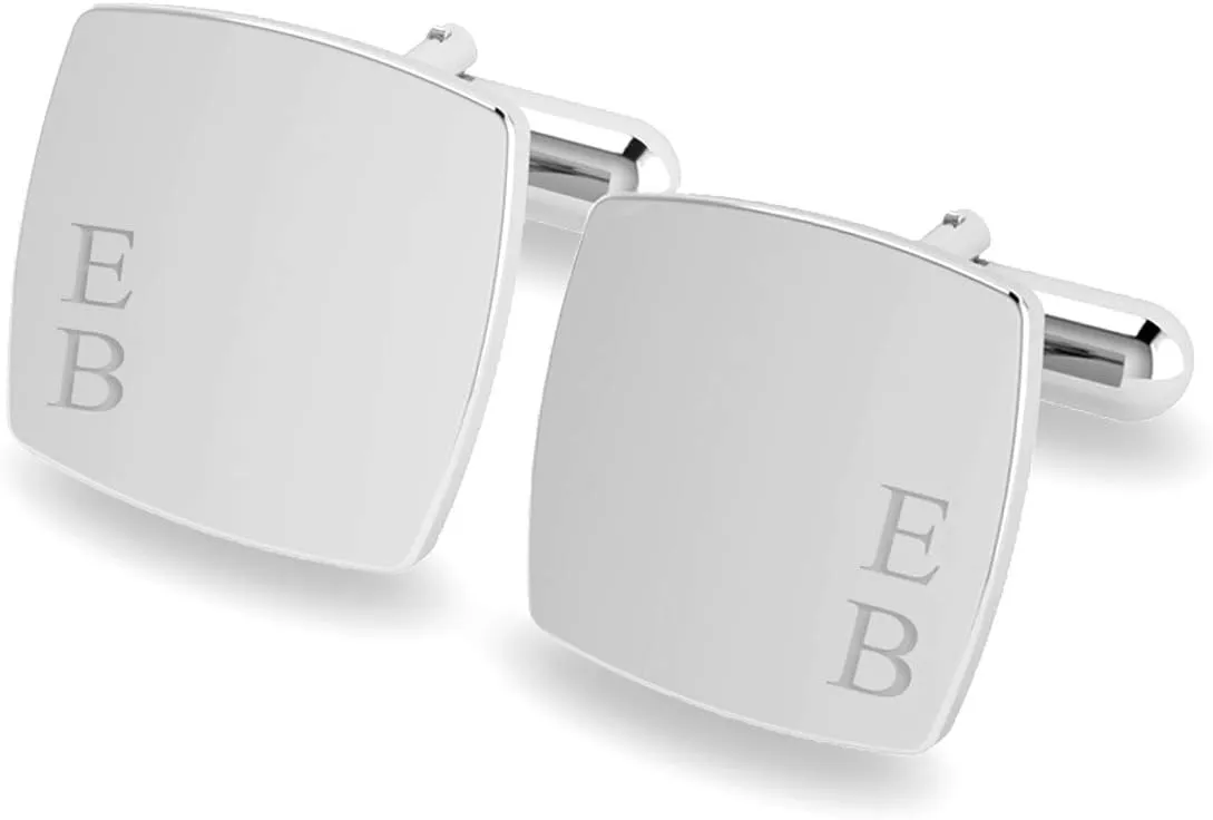 LeCalla Personalized Customized Men's Engraved Initial Cufflinks