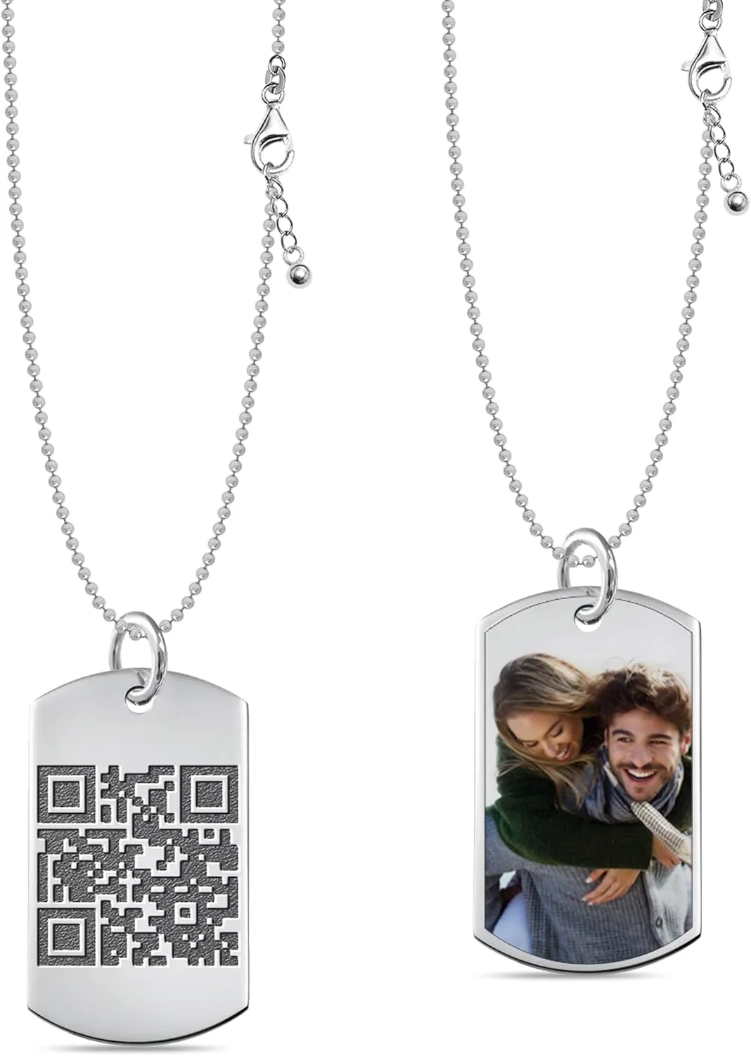 LeCalla Pesonalized Dog Tag Necklace for Men and Women | Customized Engraved Text Name and Photo Pendant Necklace | Custom Necklace Jewelry Gift for Women Couple Love Friend