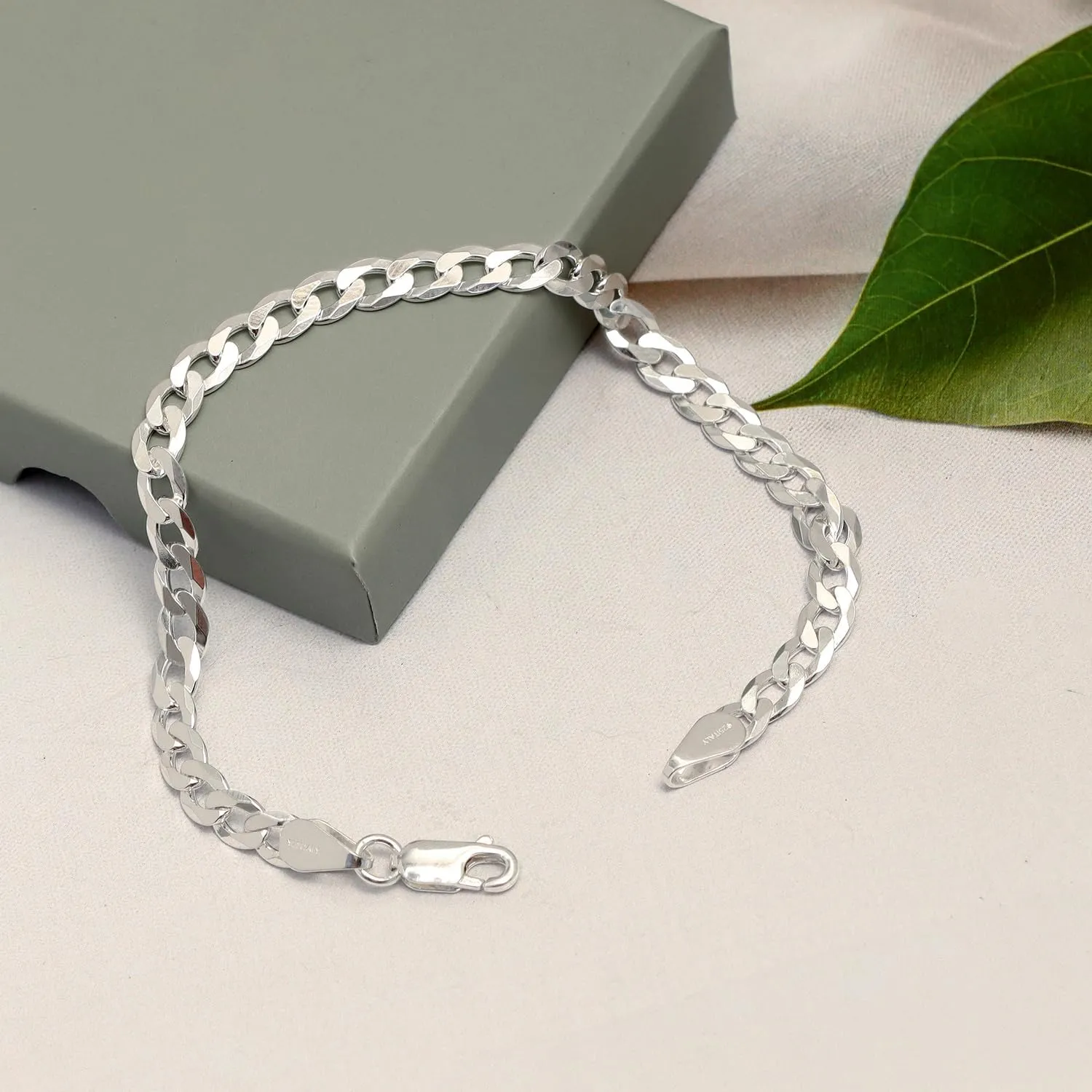 LeCalla Solid 925 Sterling Silver Curb Chain Bracelet for Men | Italian 6mm, 7mm Diamond Cut Cuban Link Curb Chain Bracelet (7.5, 8, 8.5 & 9 Inches), Made in Italy