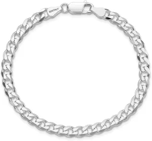 LeCalla Solid 925 Sterling Silver Curb Chain Bracelet for Men | Italian 6mm, 7mm Diamond Cut Cuban Link Curb Chain Bracelet (7.5, 8, 8.5 & 9 Inches), Made in Italy