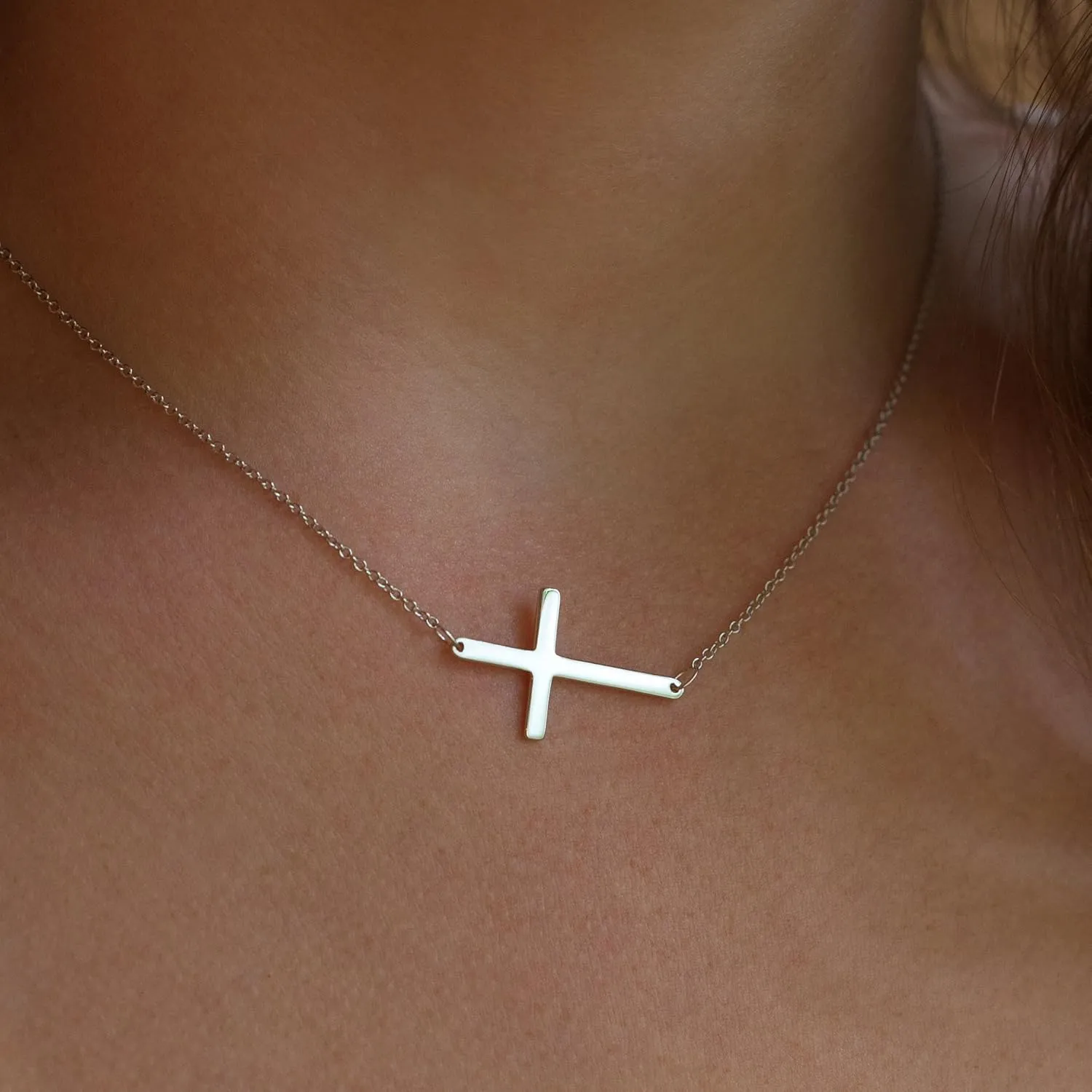 LEMONDROP 925 Sterling Silver Sideways Cross Necklace