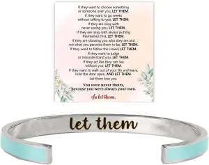 Let Them Motivational Color Bangle, Stainless Steel Self Worth Inspirational Cuff Bracelets with Hidden Message Engraved Friendship Bracelet Jewelry Gift for Women Sorority Sisters Friends