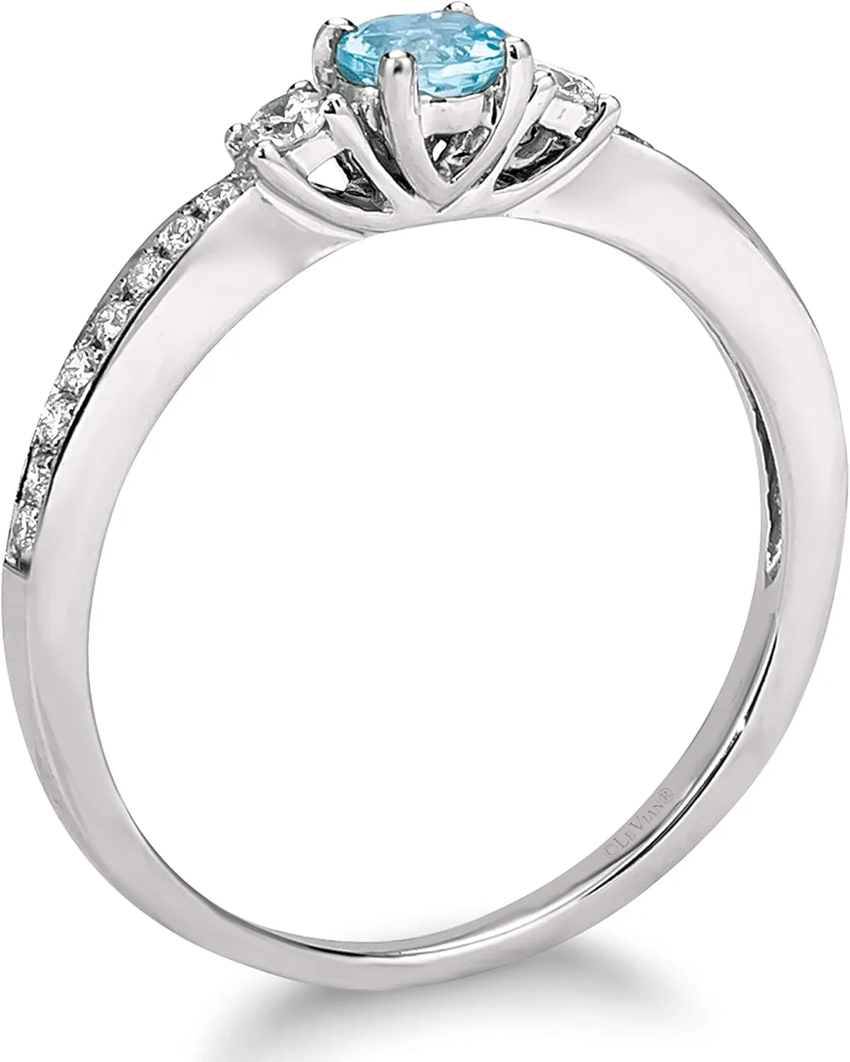 LeVian 14K Rose or White Gold, Round Gemstone & 1/6 Cttw Diamond Three Stone Ring (H-I Color, VS2-SI1 Clarity) - Choice of Stone Color