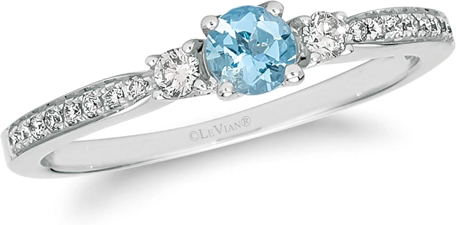 LeVian 14K Rose or White Gold, Round Gemstone & 1/6 Cttw Diamond Three Stone Ring (H-I Color, VS2-SI1 Clarity) - Choice of Stone Color