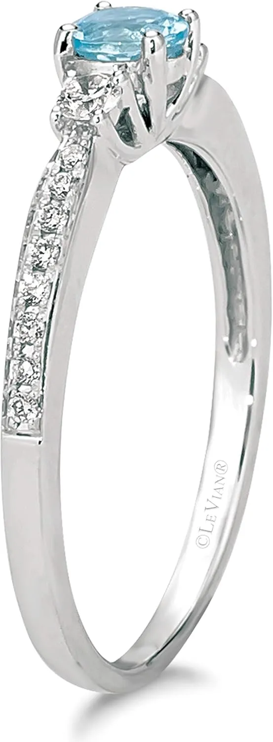 LeVian 14K Rose or White Gold, Round Gemstone & 1/6 Cttw Diamond Three Stone Ring (H-I Color, VS2-SI1 Clarity) - Choice of Stone Color