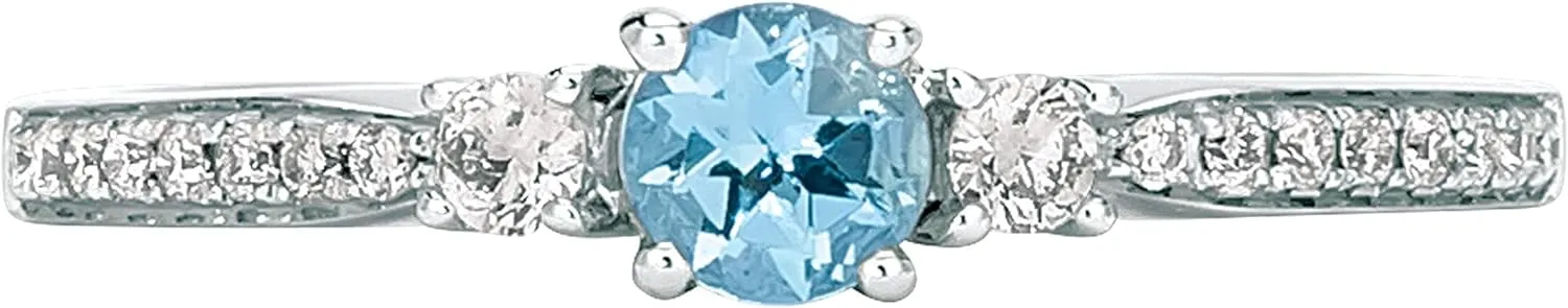LeVian 14K Rose or White Gold, Round Gemstone & 1/6 Cttw Diamond Three Stone Ring (H-I Color, VS2-SI1 Clarity) - Choice of Stone Color