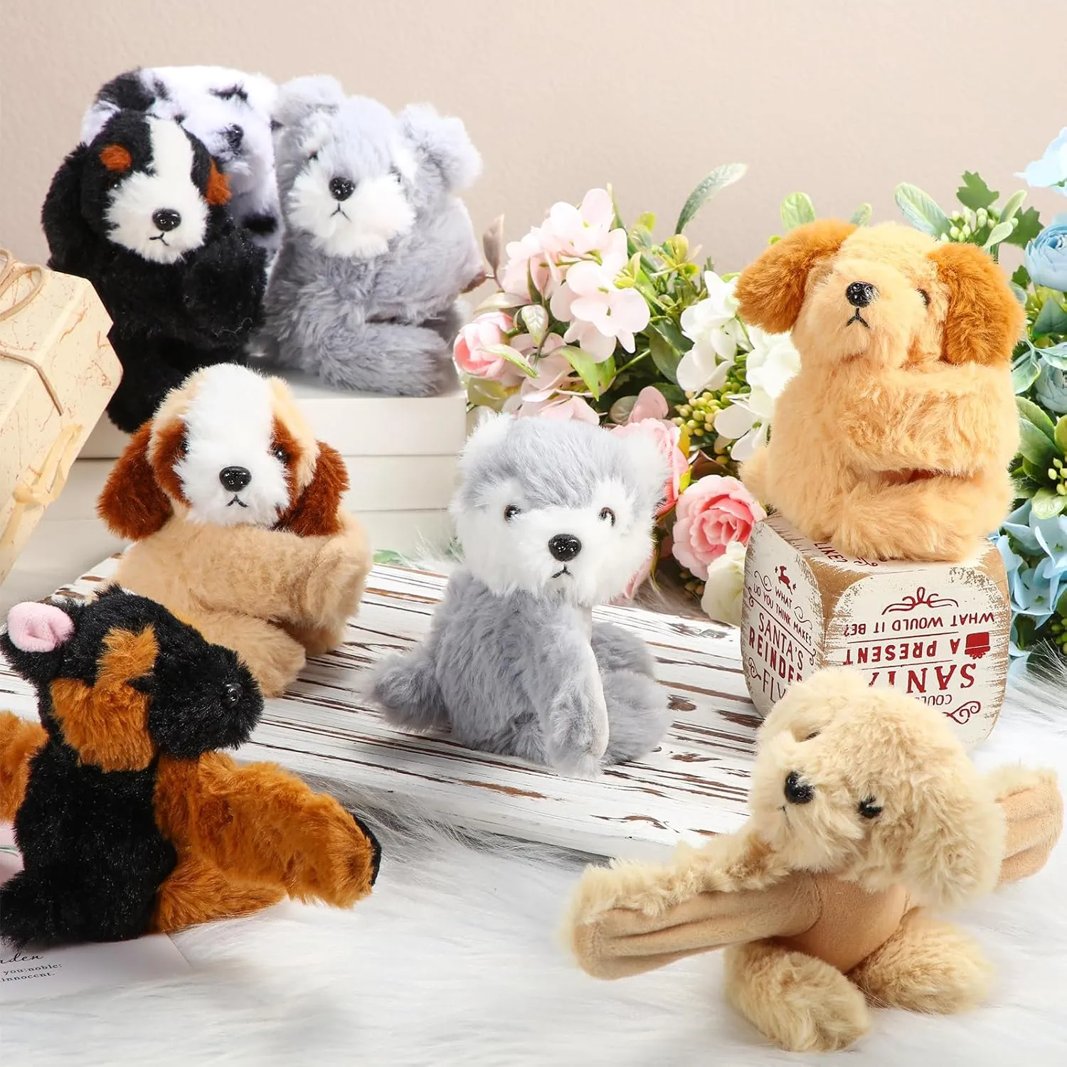 Liliful 8 Pack Kids Gifts Stuffed Animal Cat Slap Bracelets, Graduation End of Year 8 Inch Plush Wrist Cute Snap Bracelets Birthday for Boys Girls Child Bulk Items Pet Adoption Party Favors(Puppies)