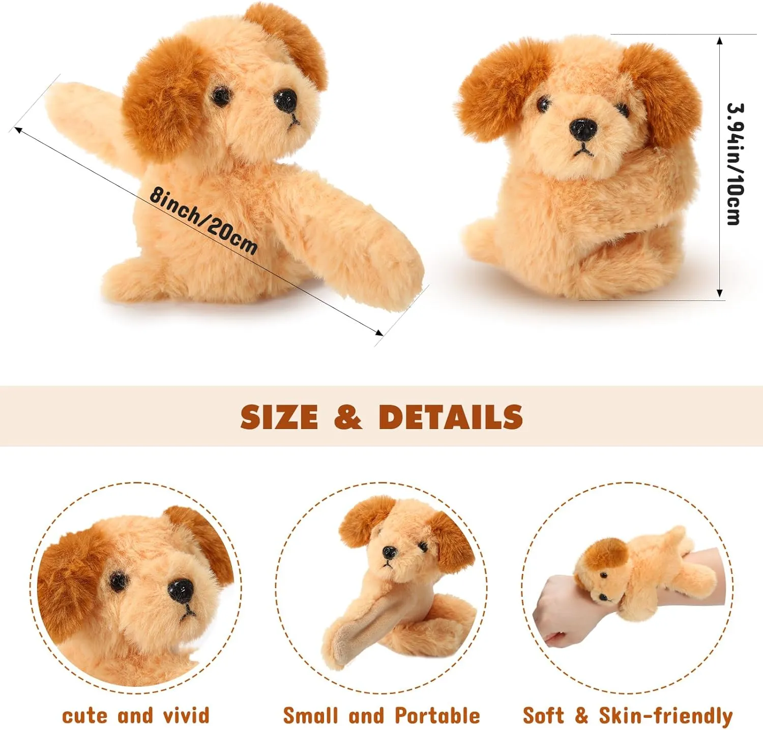 Liliful 8 Pack Kids Gifts Stuffed Animal Cat Slap Bracelets, Graduation End of Year 8 Inch Plush Wrist Cute Snap Bracelets Birthday for Boys Girls Child Bulk Items Pet Adoption Party Favors(Puppies)