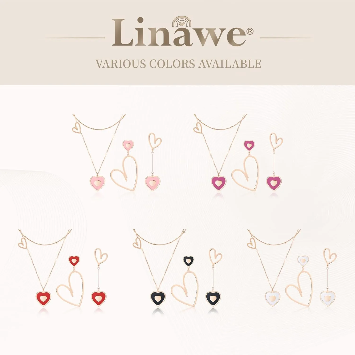 Linawe Layered Choker Heart Pendant Necklace for Women Trendy, Gold/Silver/Rose Gold Chain Stainless Steel Stacked Necklaces, Double Heart Necklace Y2K Preppy Jewelry