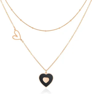 Linawe Layered Choker Heart Pendant Necklace for Women Trendy, Gold/Silver/Rose Gold Chain Stainless Steel Stacked Necklaces, Double Heart Necklace Y2K Preppy Jewelry