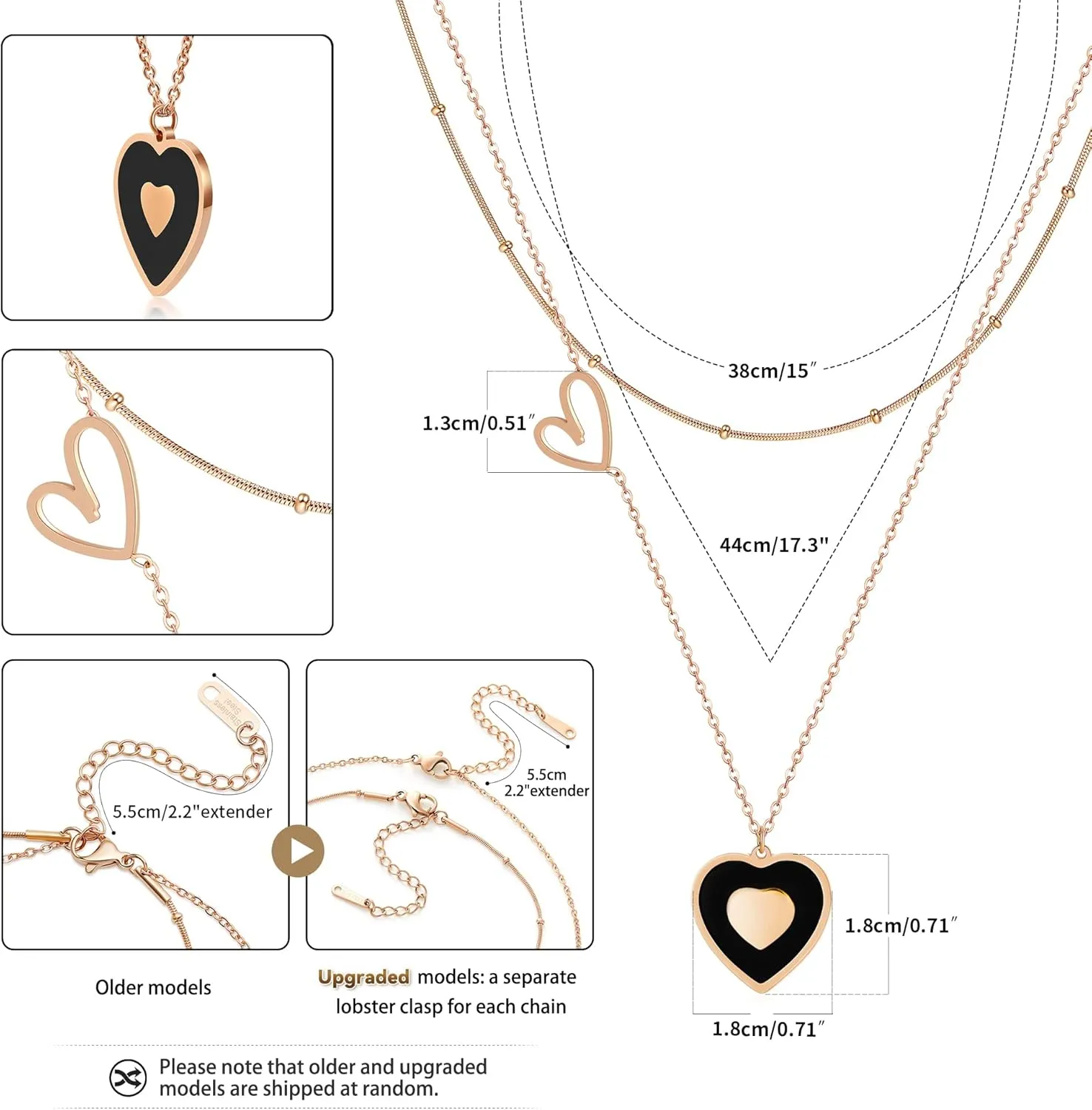 Linawe Layered Choker Heart Pendant Necklace for Women Trendy, Gold/Silver/Rose Gold Chain Stainless Steel Stacked Necklaces, Double Heart Necklace Y2K Preppy Jewelry