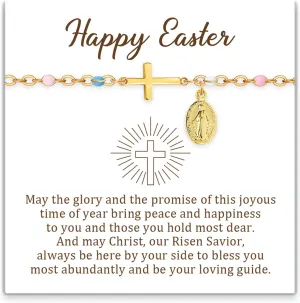 LINY Women's Rosary Bracelet Virgin Mary Cross Confirmation Bracelets for Teens Religious Catholic Jewelry Gifts for Godmother Daughter Baptism Confirmation Gifts