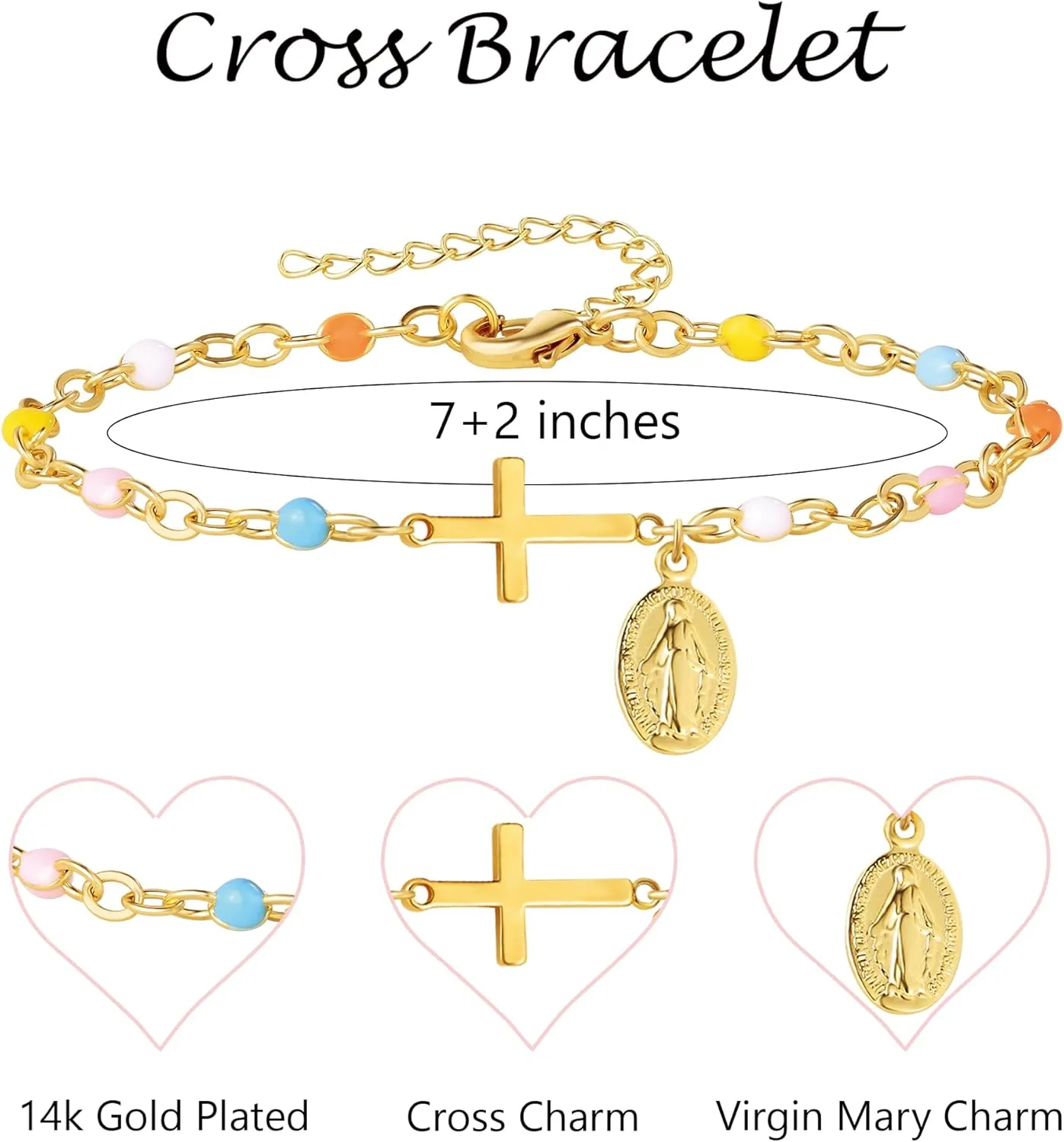 LINY Women's Rosary Bracelet Virgin Mary Cross Confirmation Bracelets for Teens Religious Catholic Jewelry Gifts for Godmother Daughter Baptism Confirmation Gifts