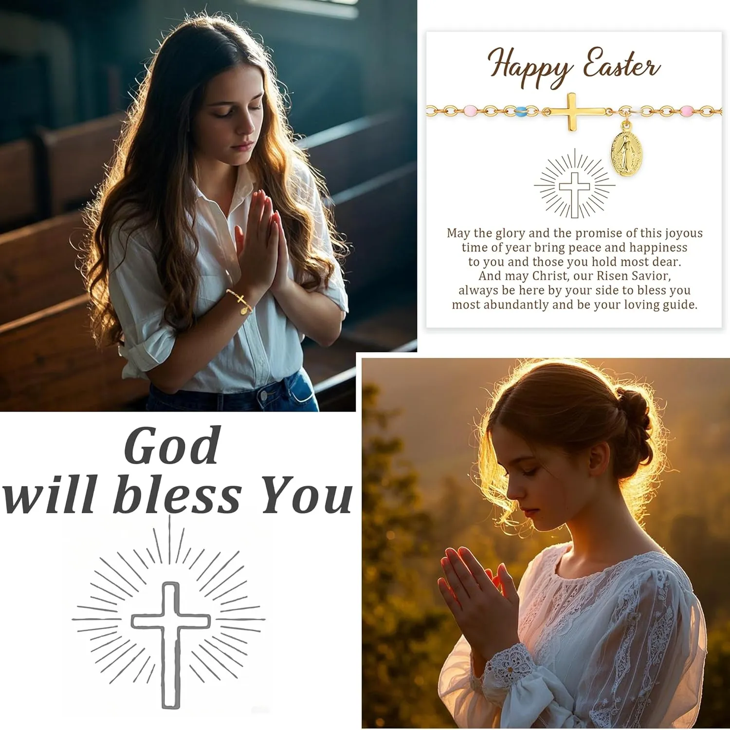 LINY Women's Rosary Bracelet Virgin Mary Cross Confirmation Bracelets for Teens Religious Catholic Jewelry Gifts for Godmother Daughter Baptism Confirmation Gifts
