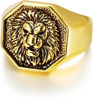 Lion Head Ring for men Lion Hair ring Stainless Steel Hip Hop ring for Men Vintage Animals Rings Iced Out Jewelry Punk Ring Club ring Heavy Metal ring for men