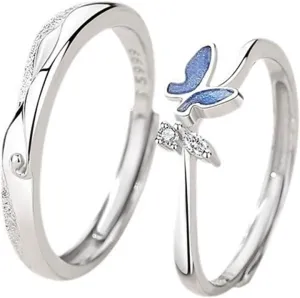 Lnnmomn Couples Matching Promise Rings for Women, Men, Her, Him, Best Friend - Set of 2 Adjustable Couples Rings