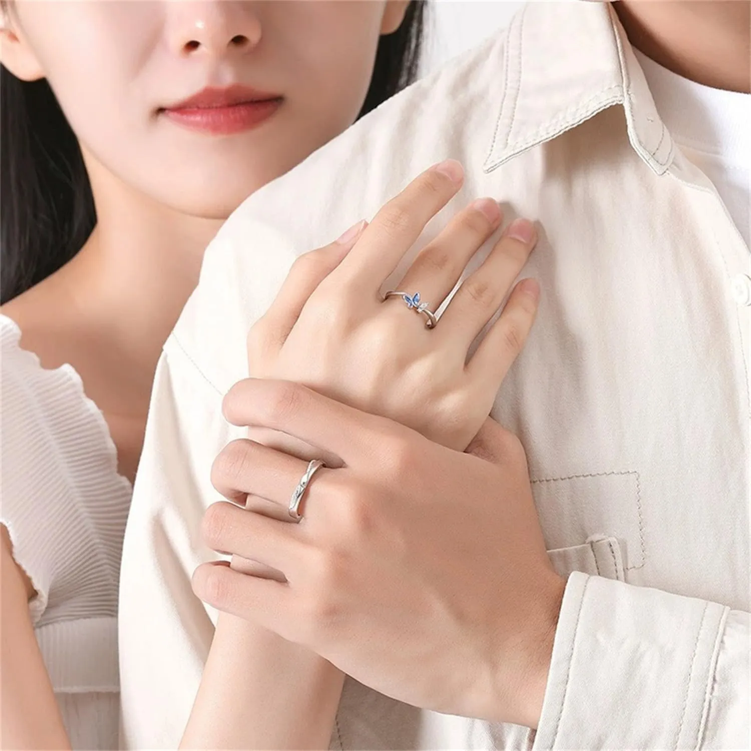 Lnnmomn Couples Matching Promise Rings for Women, Men, Her, Him, Best Friend - Set of 2 Adjustable Couples Rings