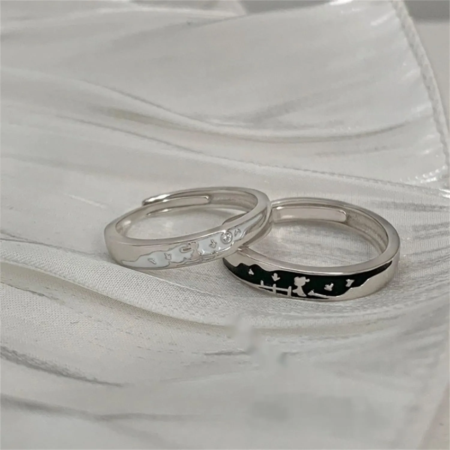 Lnnmomn Couples Matching Promise Rings for Women, Men, Her, Him, Best Friend - Set of 2 Adjustable Couples Rings
