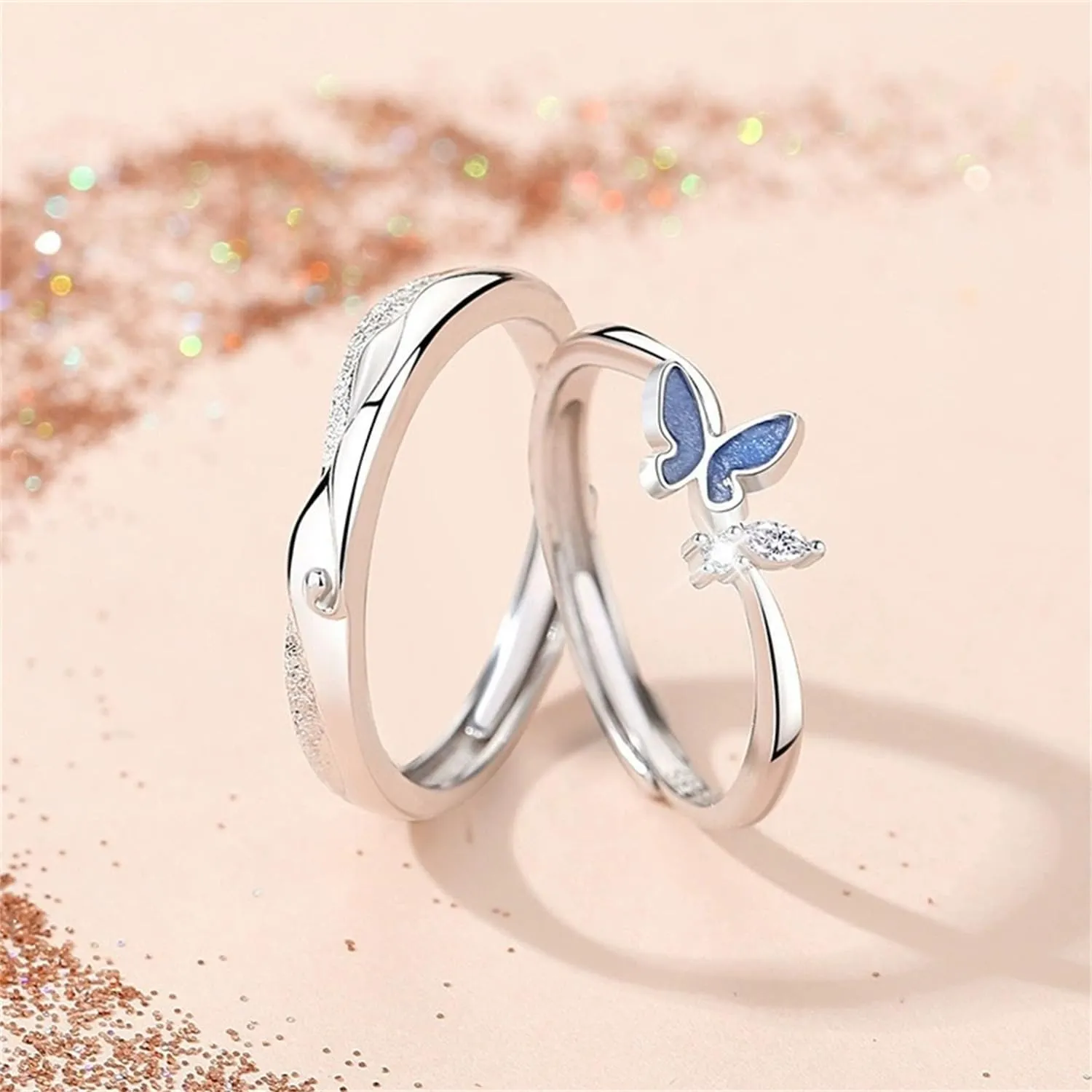 Lnnmomn Couples Matching Promise Rings for Women, Men, Her, Him, Best Friend - Set of 2 Adjustable Couples Rings