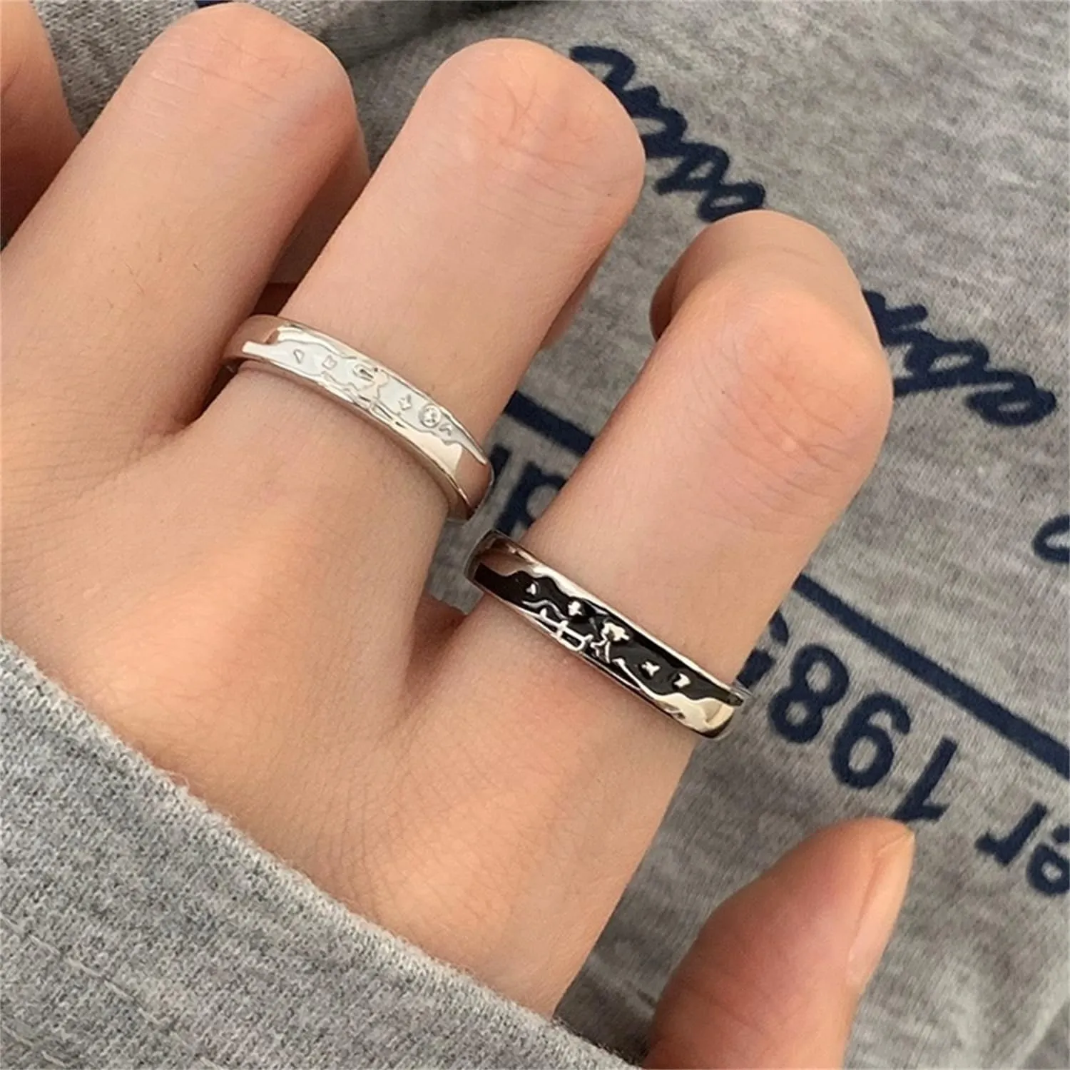 Lnnmomn Couples Matching Promise Rings for Women, Men, Her, Him, Best Friend - Set of 2 Adjustable Couples Rings