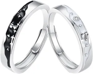 Lnnmomn Couples Matching Promise Rings for Women, Men, Her, Him, Best Friend - Set of 2 Adjustable Couples Rings