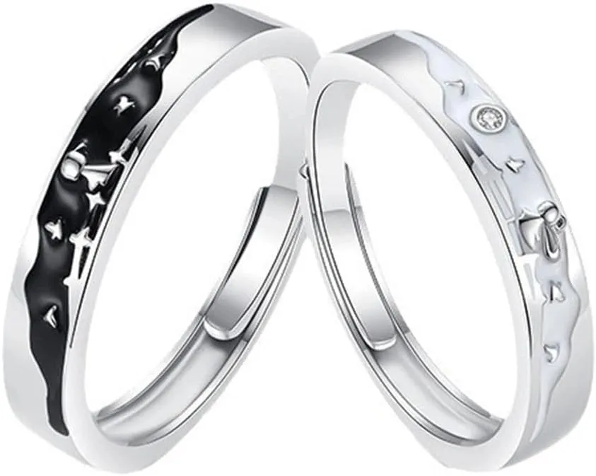 Lnnmomn Couples Matching Promise Rings for Women, Men, Her, Him, Best Friend - Set of 2 Adjustable Couples Rings