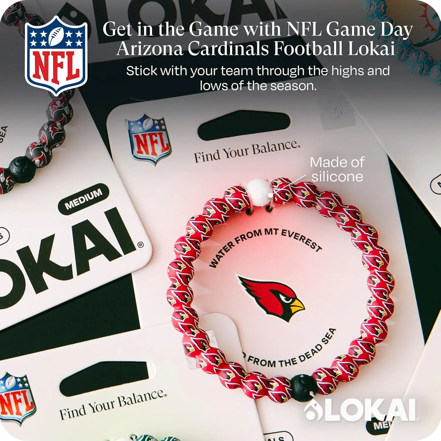 Lokai NFL Football Collection Beaded Bracelets for Men & Women - Silicone Jewelry Fashion Bracelet Slides-On for Comfortable Fit