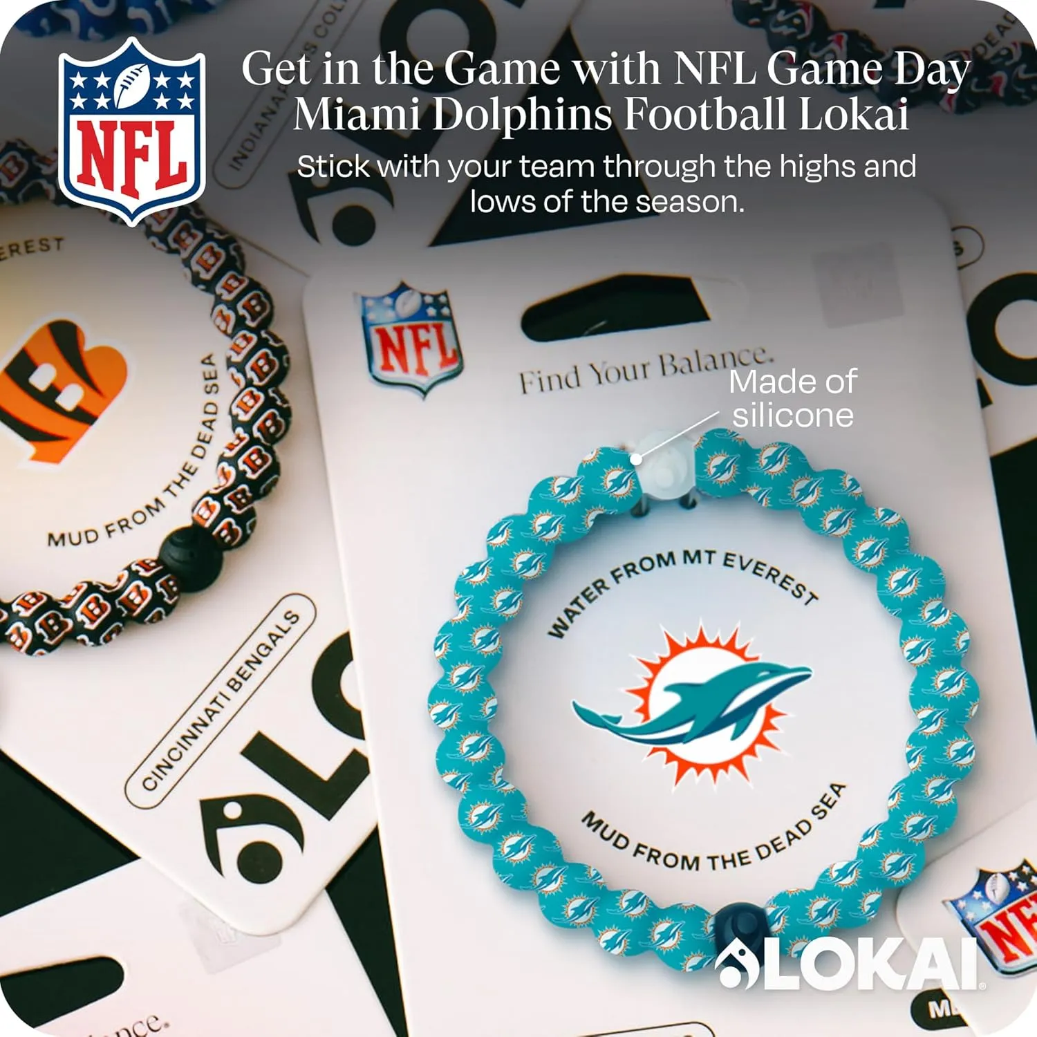 Lokai NFL Football Collection Beaded Bracelets for Men & Women - Silicone Jewelry Fashion Bracelet Slides-On for Comfortable Fit