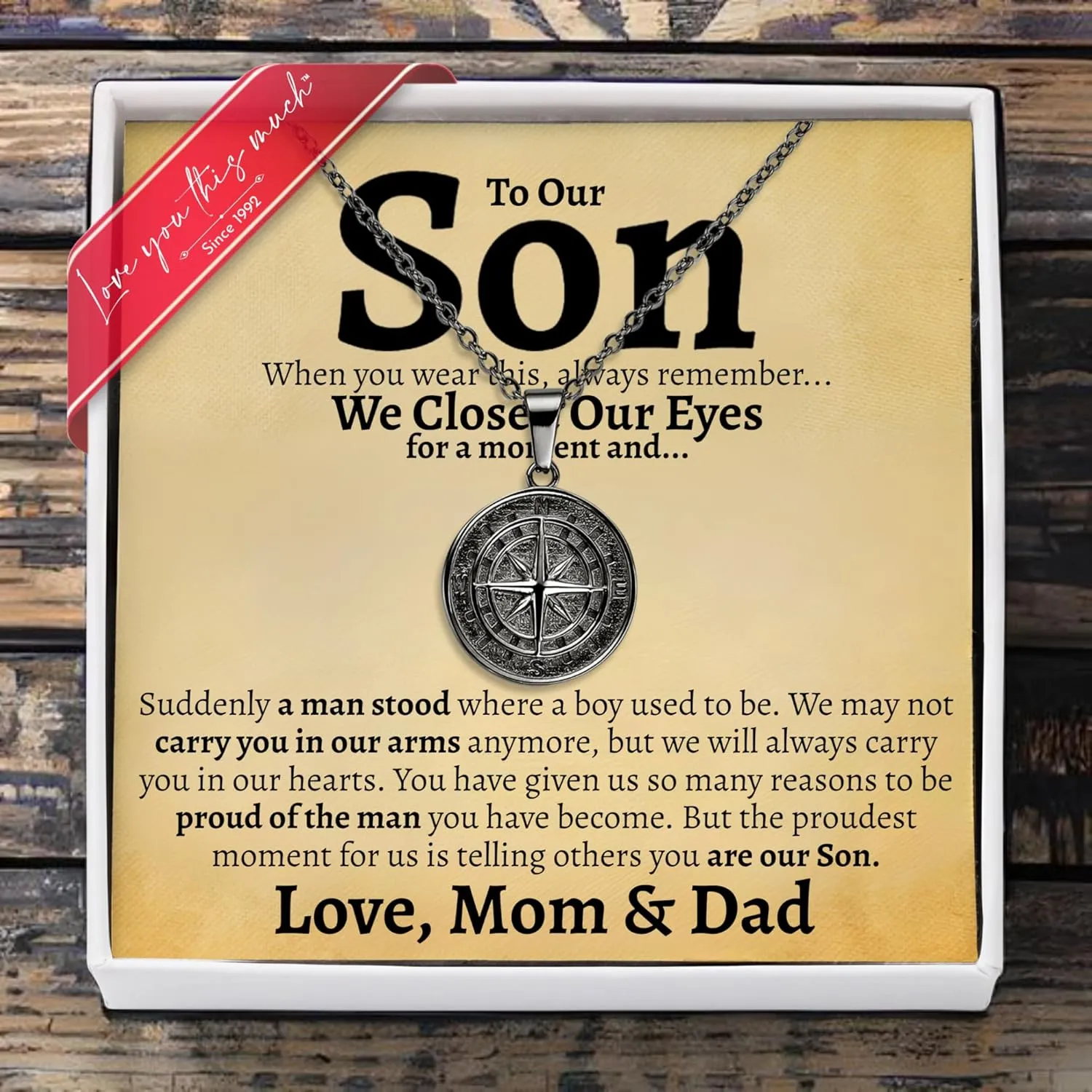 Love You This Much Son Necklace Set with Card - Best 21st Birthday Gift from Parents