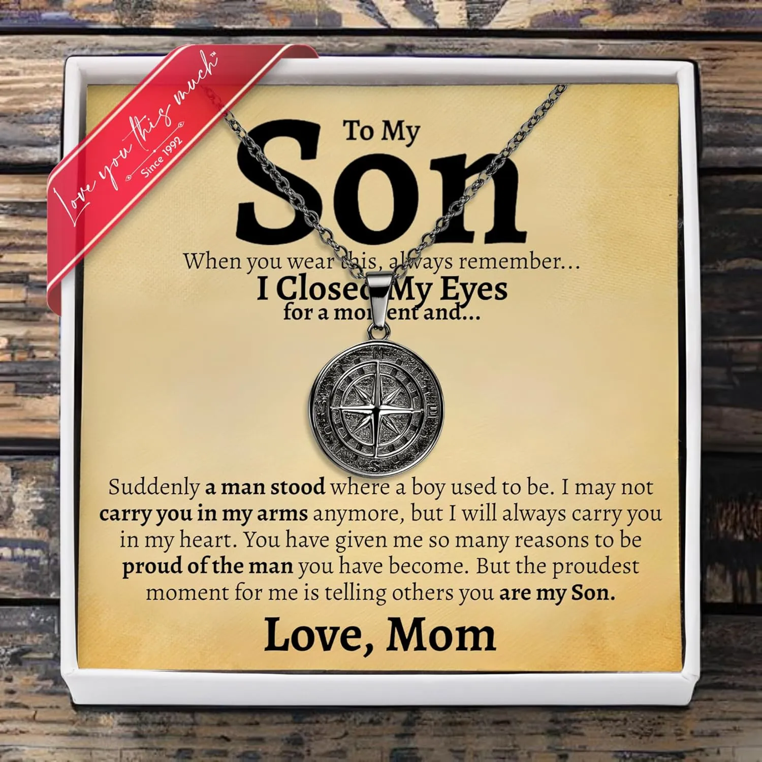 Love You This Much Son Necklace Set with Card - Best 21st Birthday Gift from Parents