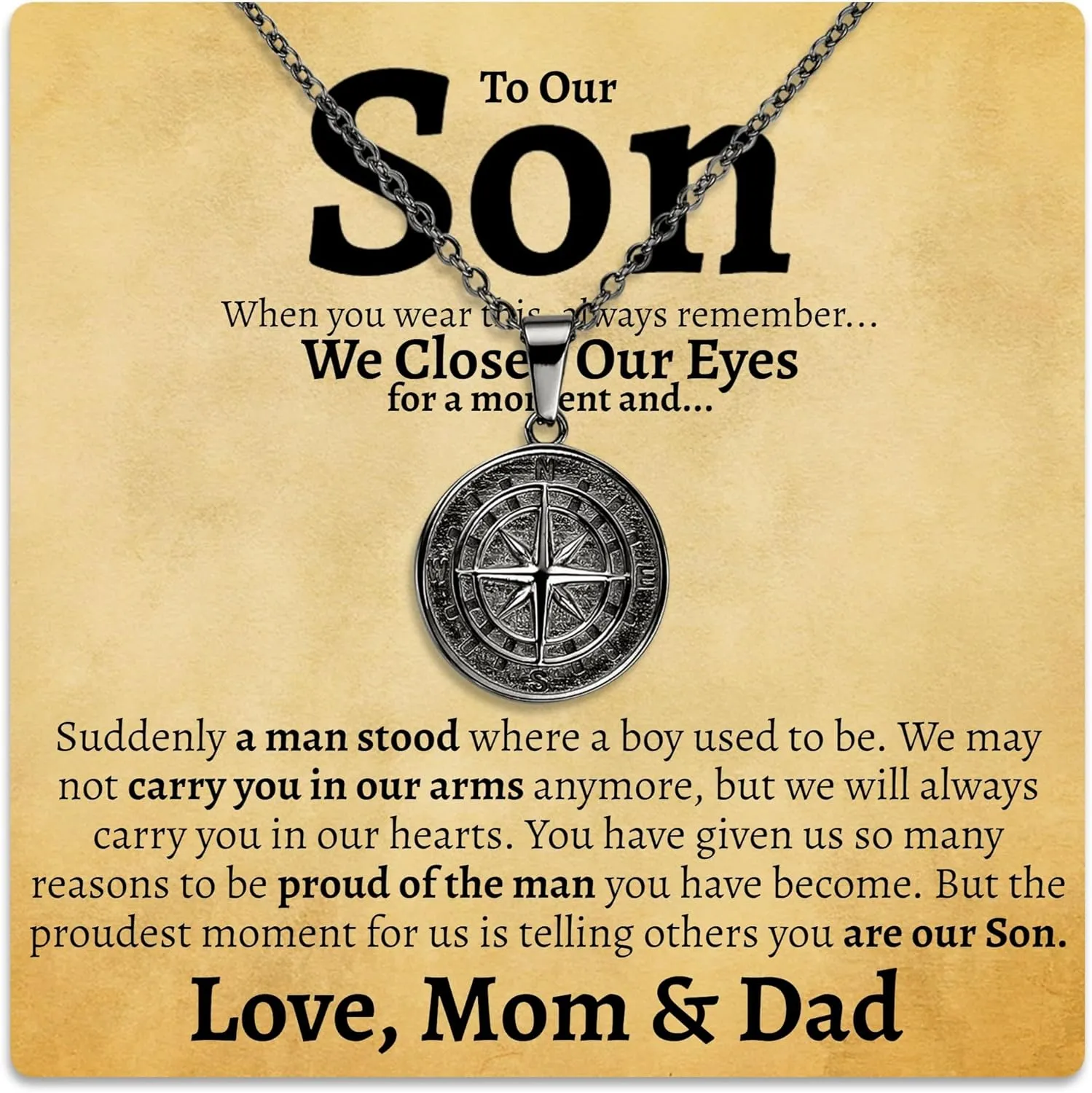 Love You This Much Son Necklace Set with Card - Best 21st Birthday Gift from Parents