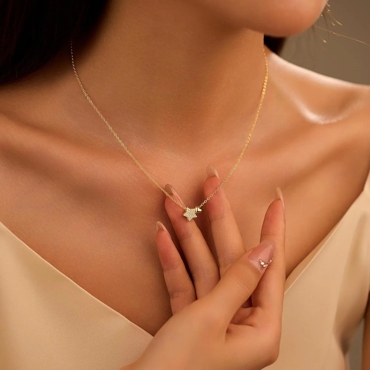 LOVECOM S925 Sterling Silver Heart Necklace for Women Dainty 14k Gold Plated CZ Infinity Love Heart Opal North Star Pendant Choker Necklaces Trendy Chain Jewelry Birthday Gifts for Mom to Daughter