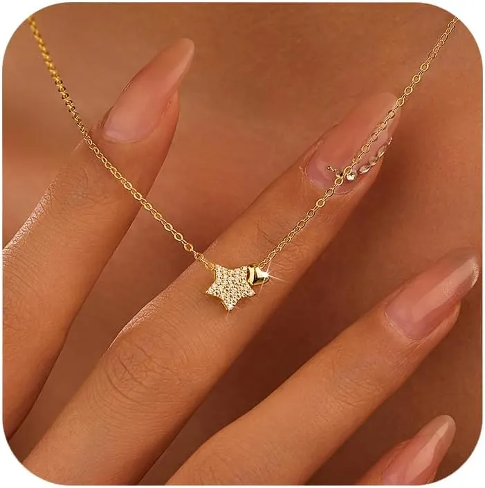 LOVECOM S925 Sterling Silver Heart Necklace for Women Dainty 14k Gold Plated CZ Infinity Love Heart Opal North Star Pendant Choker Necklaces Trendy Chain Jewelry Birthday Gifts for Mom to Daughter