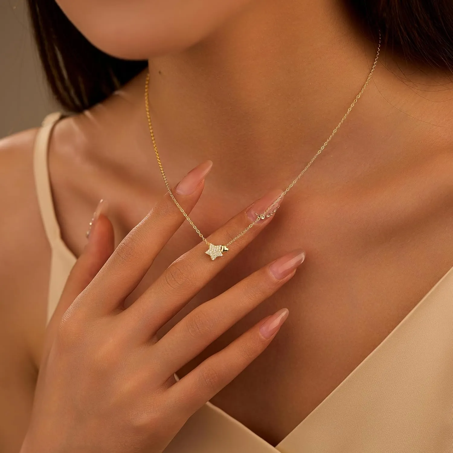 LOVECOM S925 Sterling Silver Heart Necklace for Women Dainty 14k Gold Plated CZ Infinity Love Heart Opal North Star Pendant Choker Necklaces Trendy Chain Jewelry Birthday Gifts for Mom to Daughter