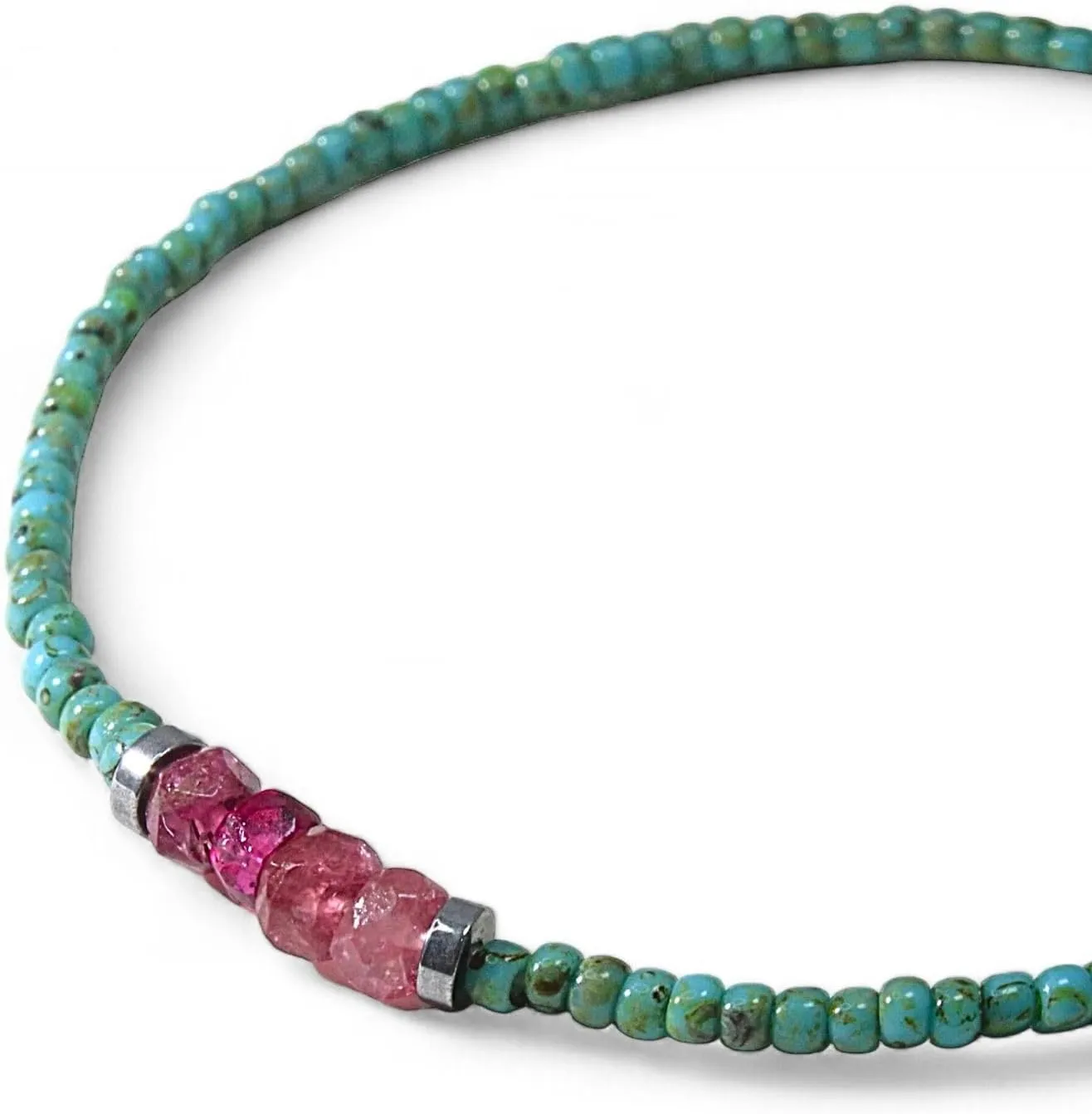 Luck Strings Watermelon Tourmaline Beaded Bracelet for men or women - Gemstone Stretch Bracelets - Men's Bead Bracelet
