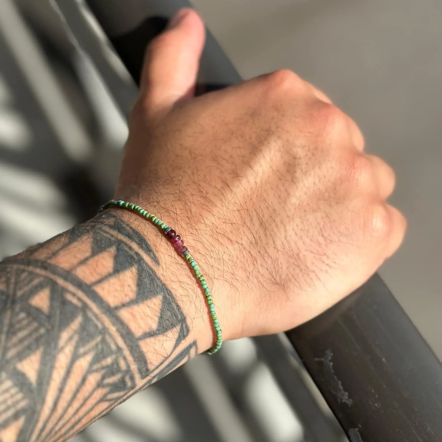Luck Strings Watermelon Tourmaline Beaded Bracelet for men or women - Gemstone Stretch Bracelets - Men's Bead Bracelet