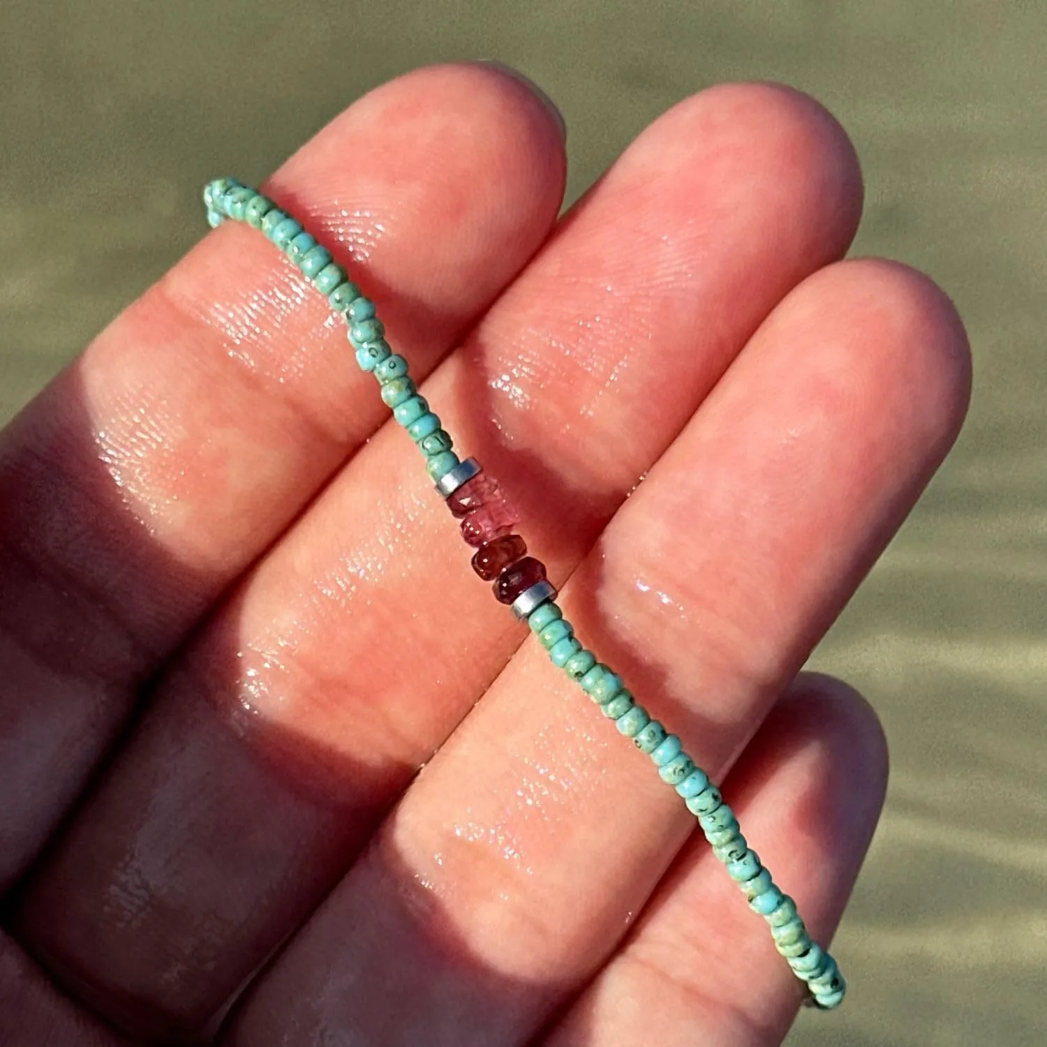 Luck Strings Watermelon Tourmaline Beaded Bracelet for men or women - Gemstone Stretch Bracelets - Men's Bead Bracelet