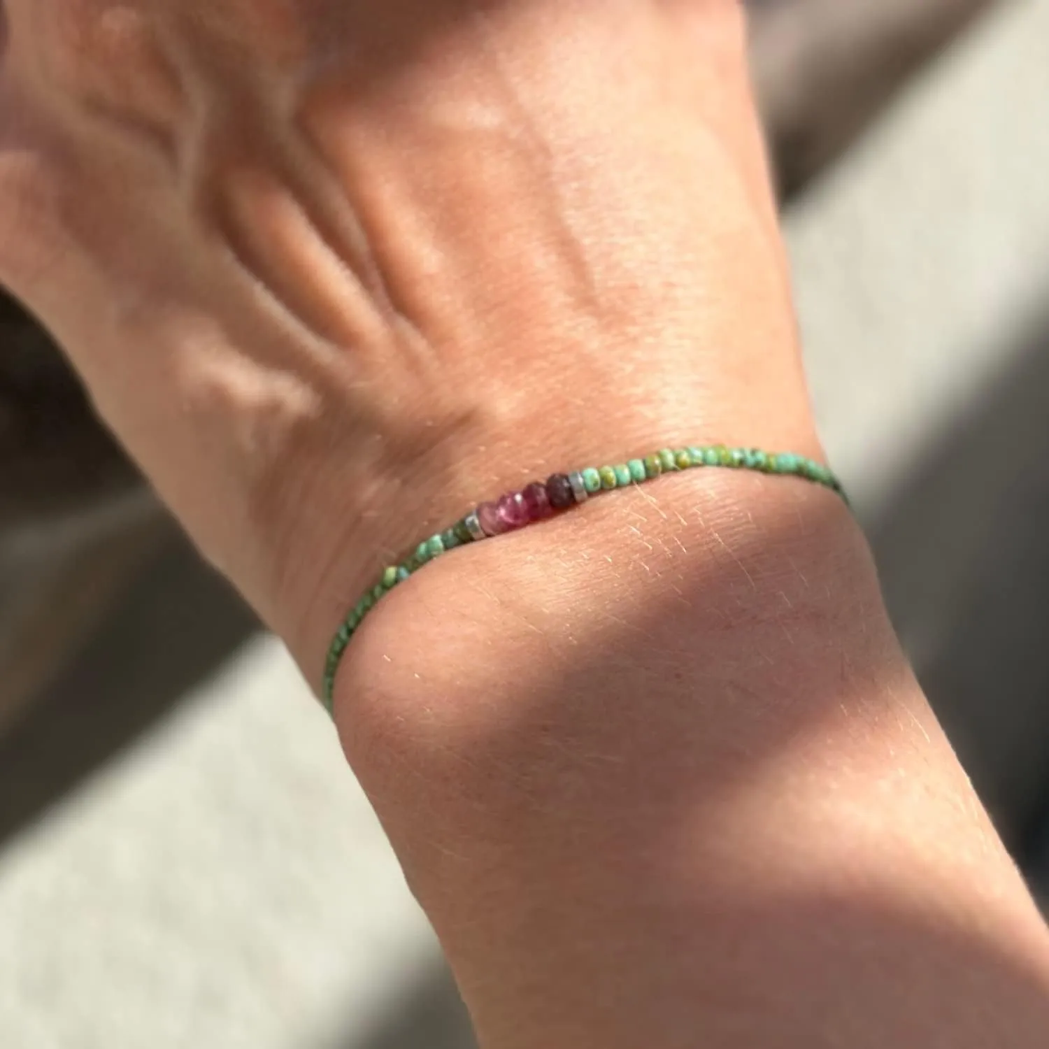 Luck Strings Watermelon Tourmaline Beaded Bracelet for men or women - Gemstone Stretch Bracelets - Men's Bead Bracelet