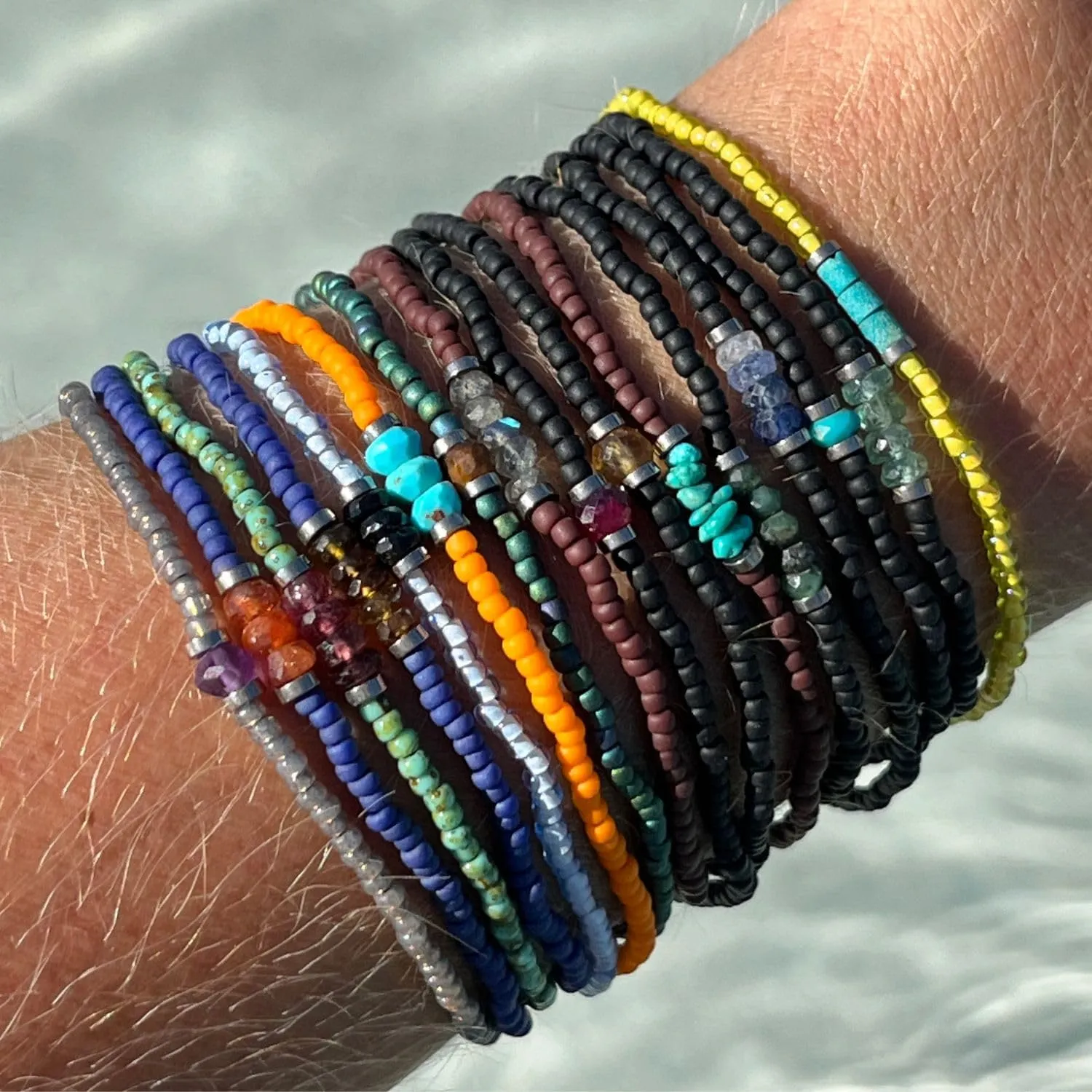 Luck Strings Watermelon Tourmaline Beaded Bracelet for men or women - Gemstone Stretch Bracelets - Men's Bead Bracelet